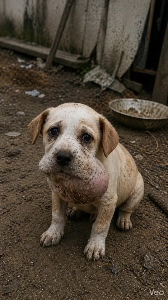 A Puppy With a Swollen Face Sat Alone in the Dirt