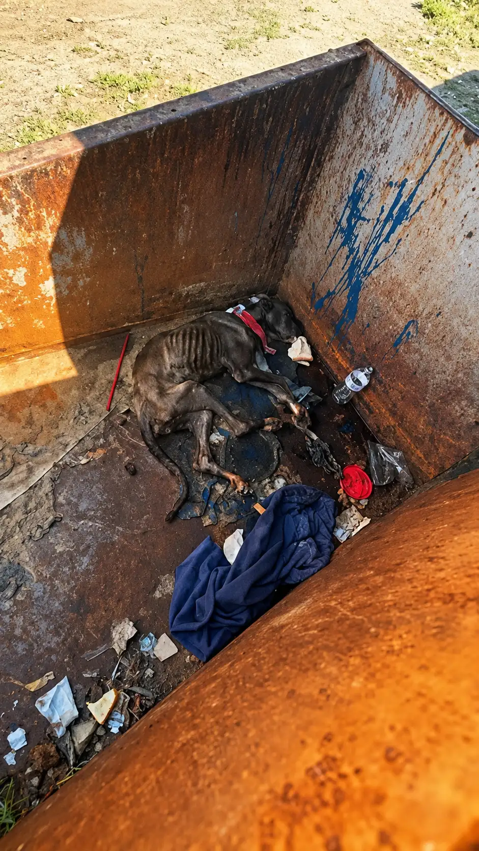 A Starving Dog Was Found Trapped in a Dumpster