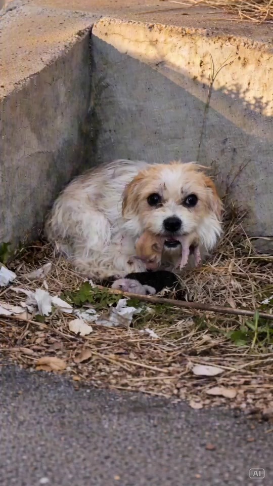 A Tiny Dog Was Found Hiding Beside a Roadside Drain