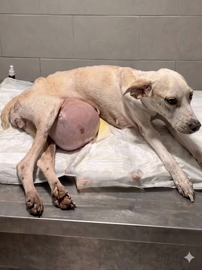 A Weak Dog With a Massive Swollen Belly