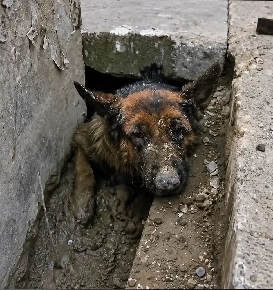 He Found a German Shepherd Trapped in a Sewer Drain